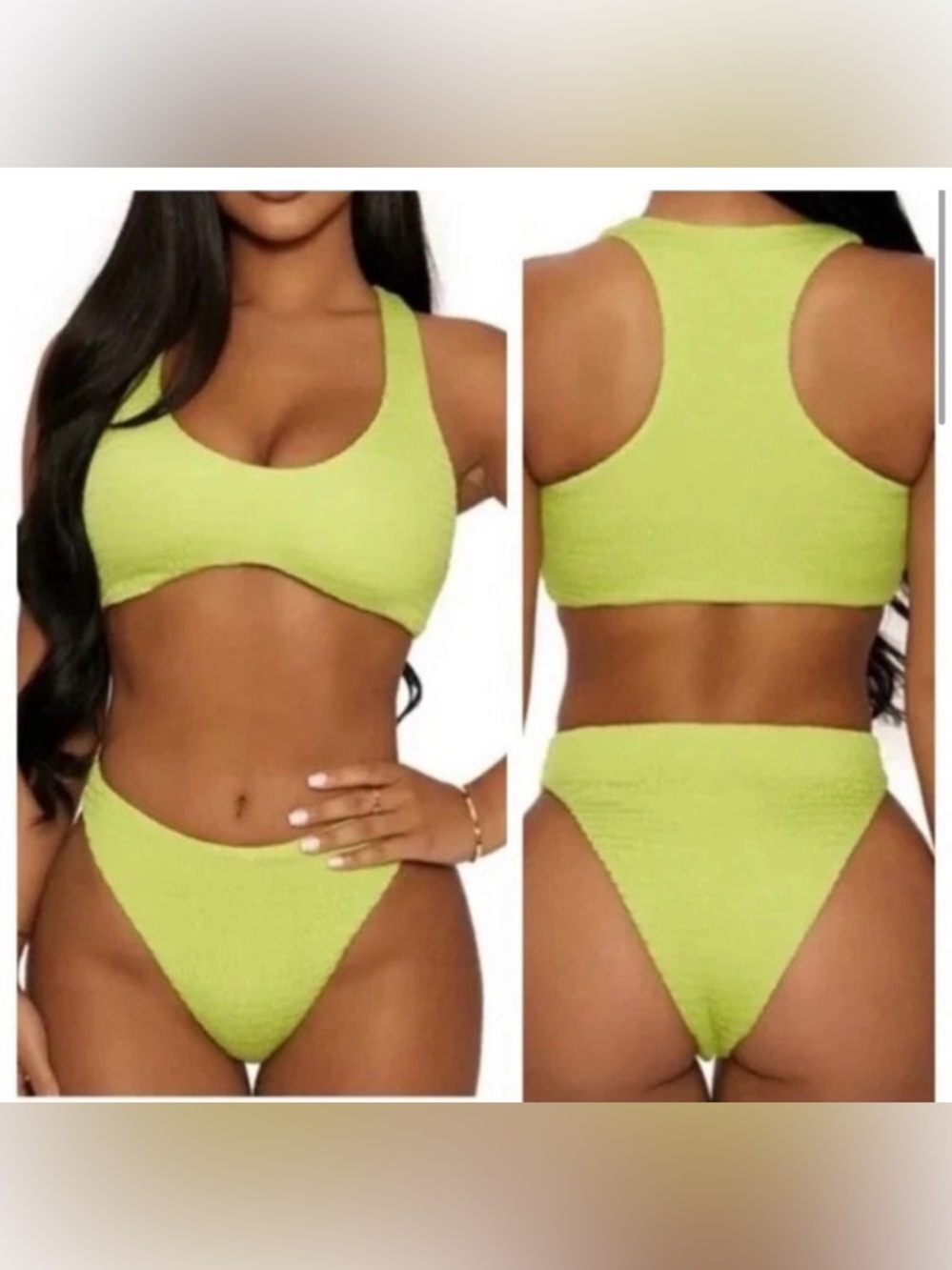 Naked Wardrobe Lime Textured Two-Piece Bikini Set S